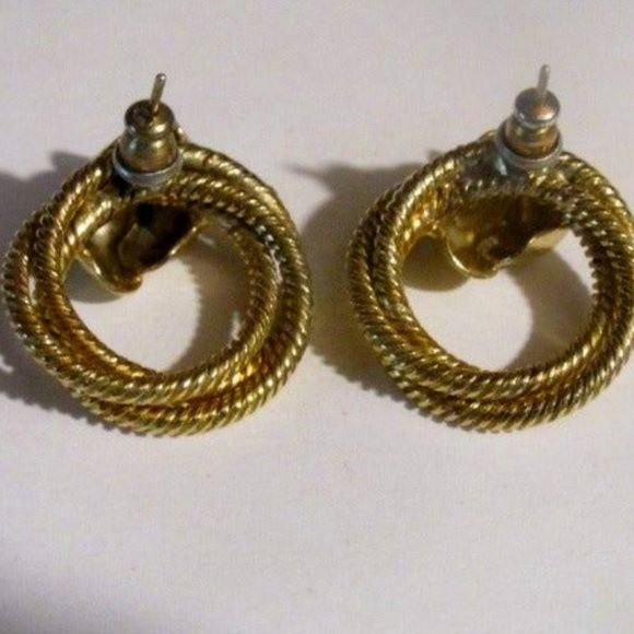 Vintage Double Twisted Rope Knot Hoop Gold Earrings - Picture 3 of 4